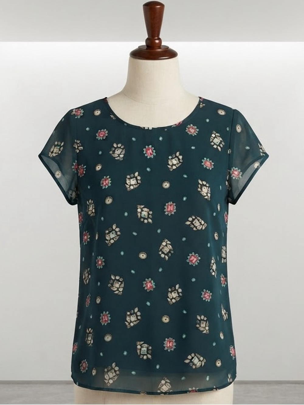 Banana Republic| Emerald Green Cap Sleeve Lightweight Gemstone Print Blouse Sz M